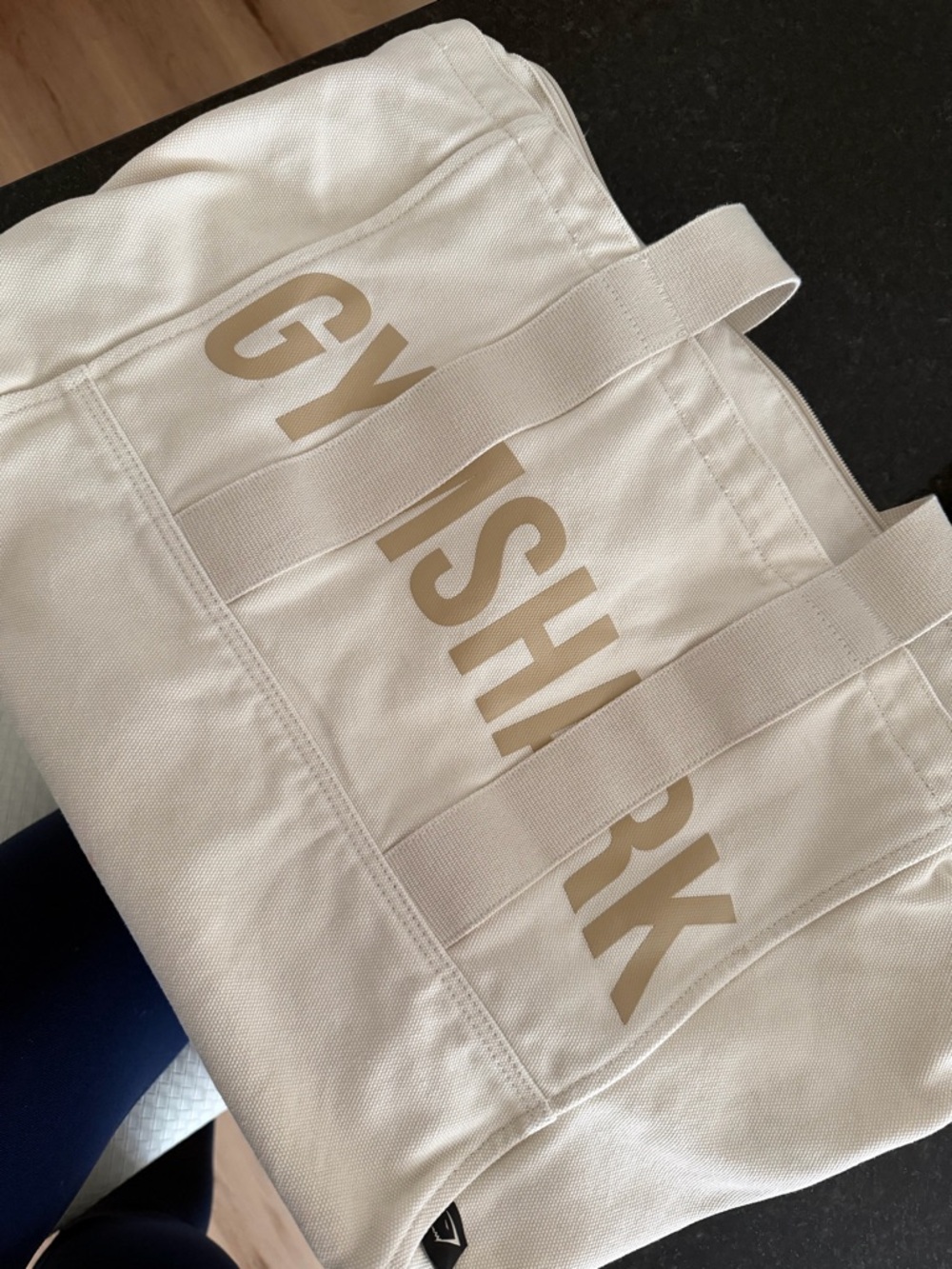 Gymshark Cream Canvas Tote with Tan Logo Print - Picture 2 of 4
